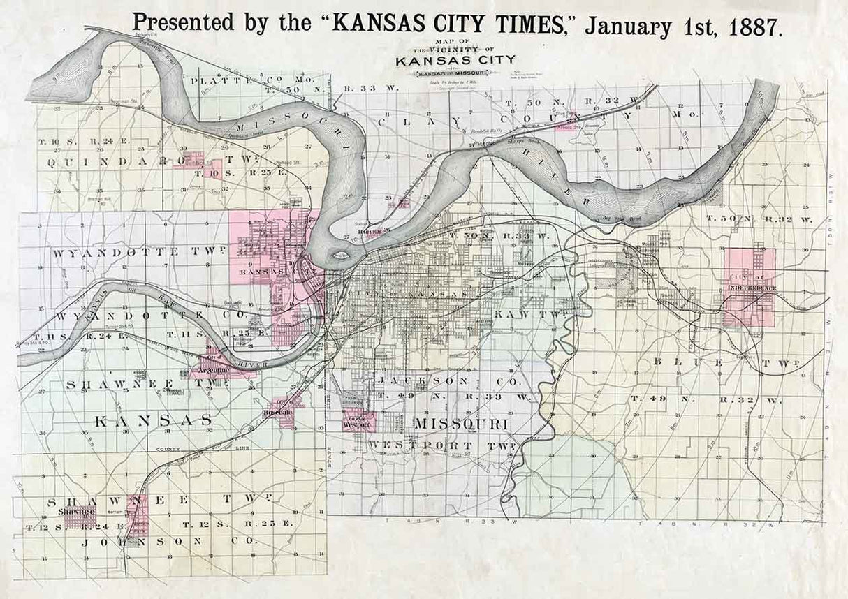 1887 Map of Kansas City Kansas and Missouri