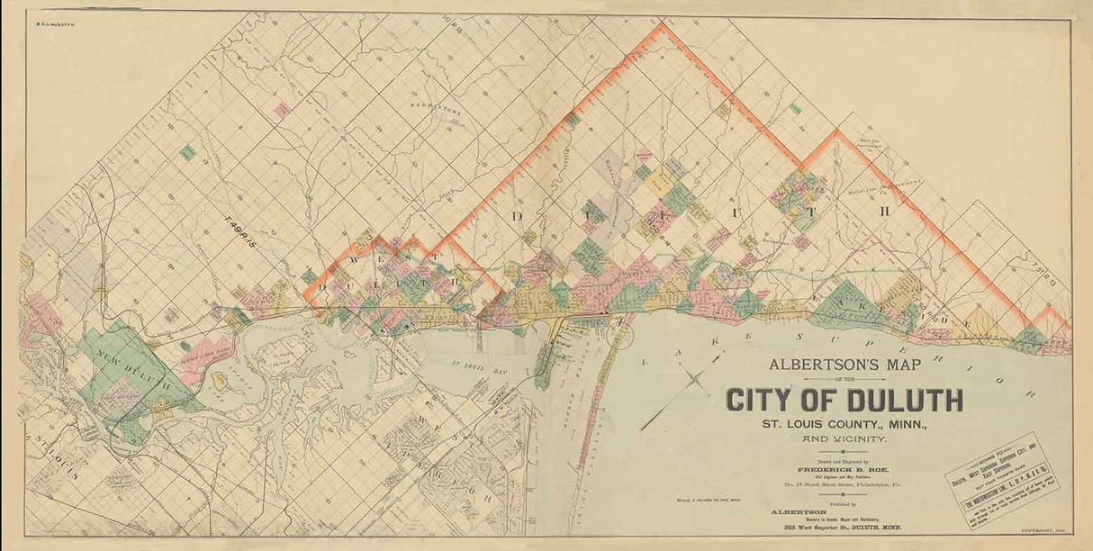 1891 Map of the city of Duluth St Louis County Minnesota