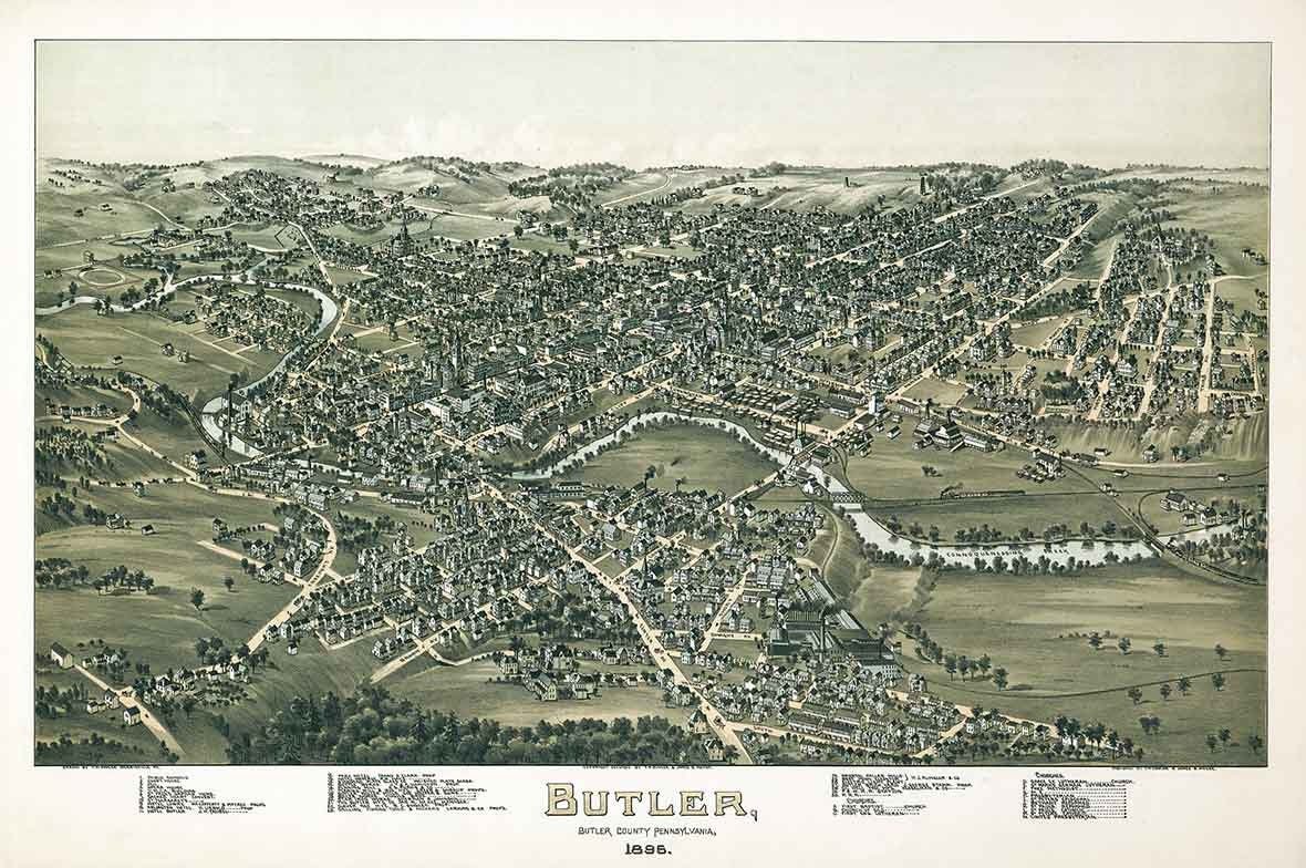 1896 Panoramic Map of Butler Butler County Pennsylvania