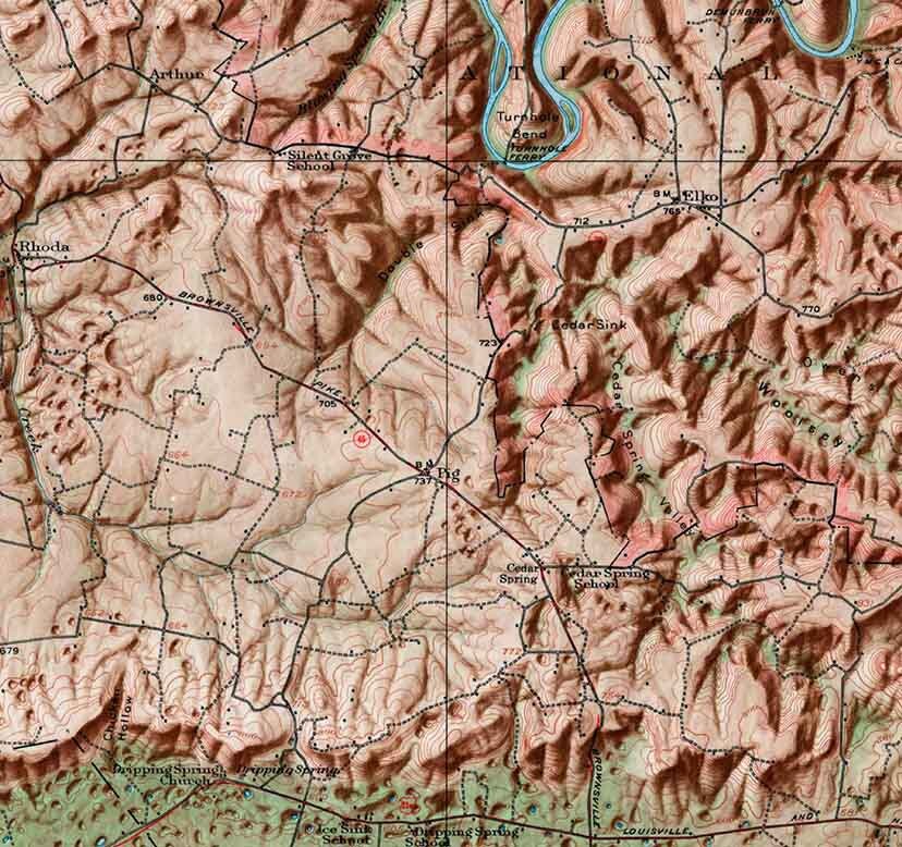 1922 Topo Map of Mammoth Cave Kentucky Quadrangle National Park