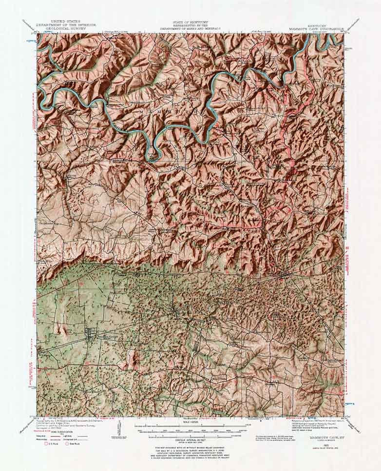 1922 Topo Map of Mammoth Cave Kentucky Quadrangle National Park