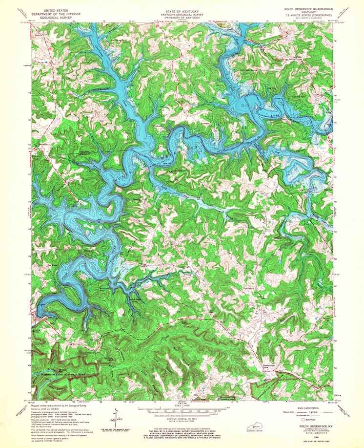 1966 Topo Map of Nolin Reservoir Kentucky Quadrangle