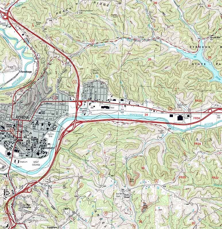 2002 Topo Map of Athens Ohio Quadrangle