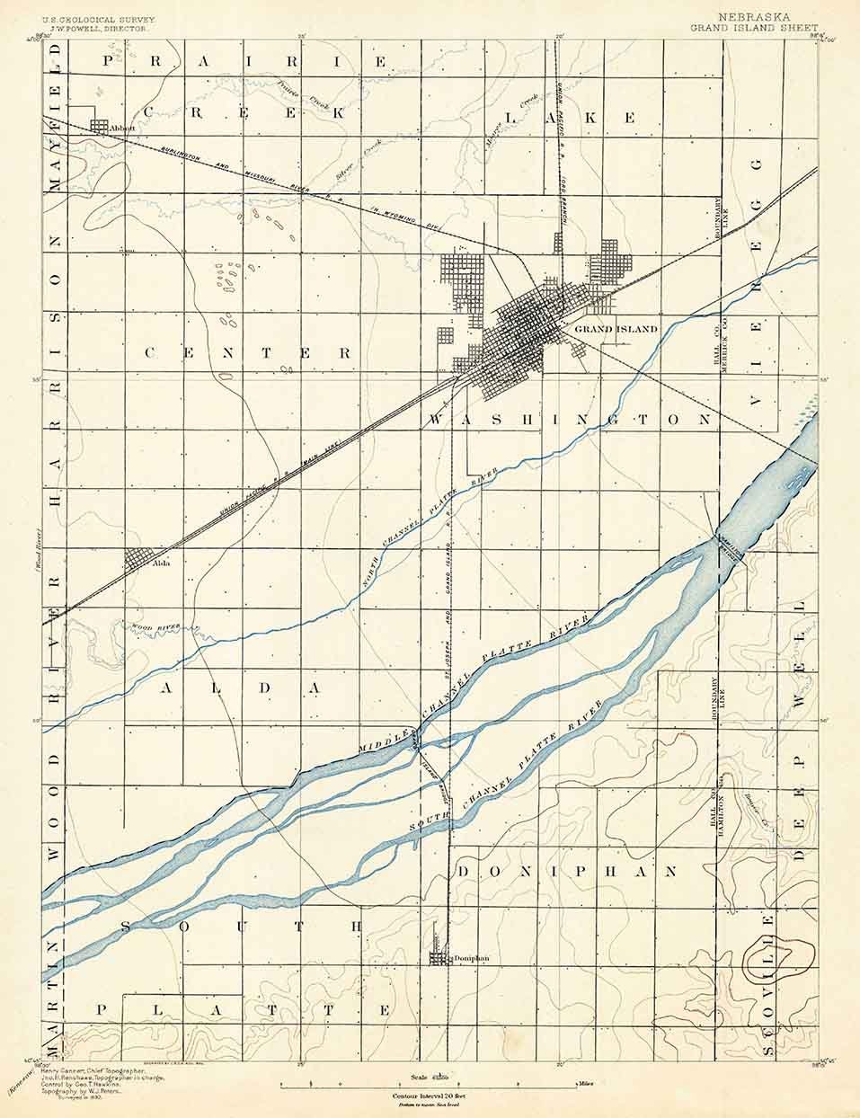1895 Topo Map of Grand Island Nebraska Alda Abbott