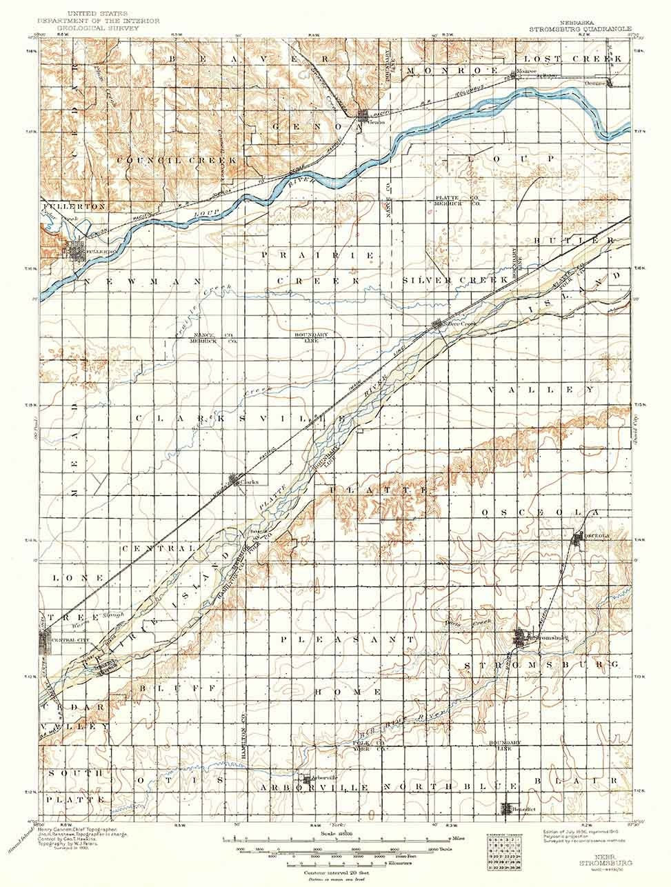 1896 Topo Map of Stromsburg Nebraska Loup River