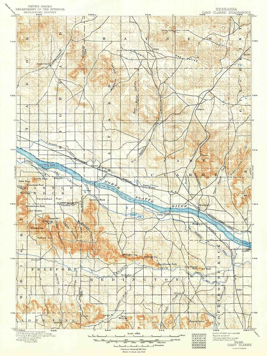 1898 Topo Map of Camp Clarke Nebraska