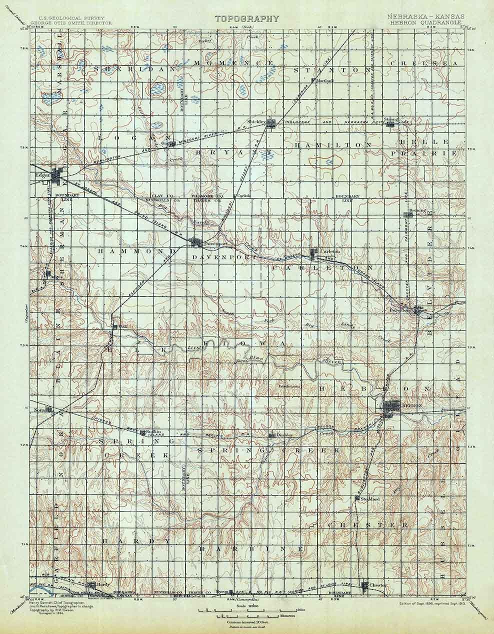 1898 Topo Map of Hebron Nebraska Davenport