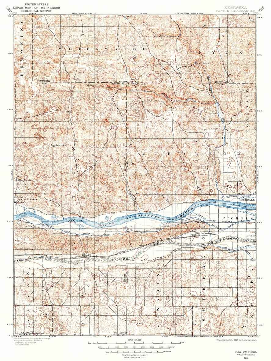 1898 Topo Map of Paxton Nebraska