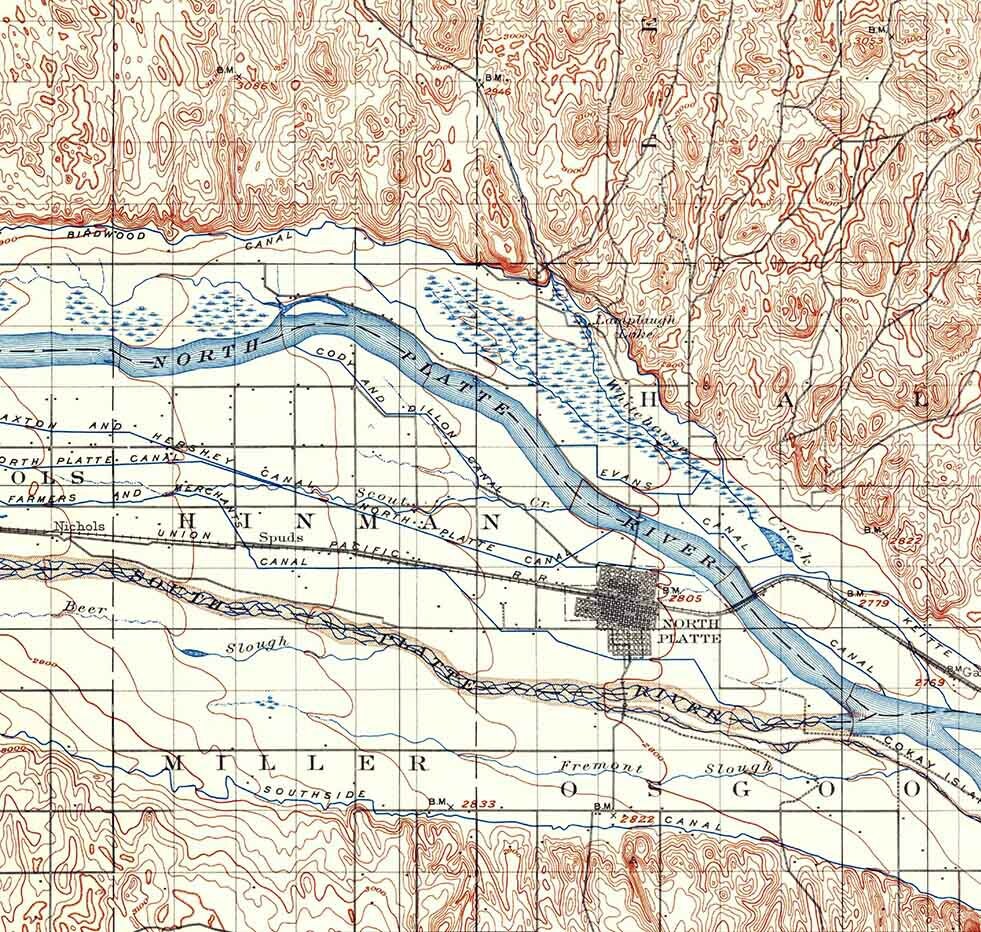 1899 Topo Map of North Platte Nebraska Platte River