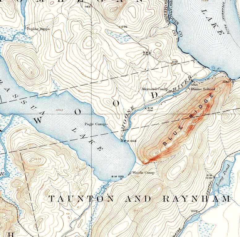 1921 Topo Map of Brassua Lake Maine Moosehead Lake