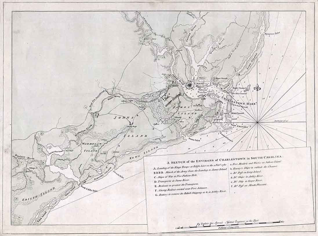 1780 Map of Charlestown South Carolina Johns Island