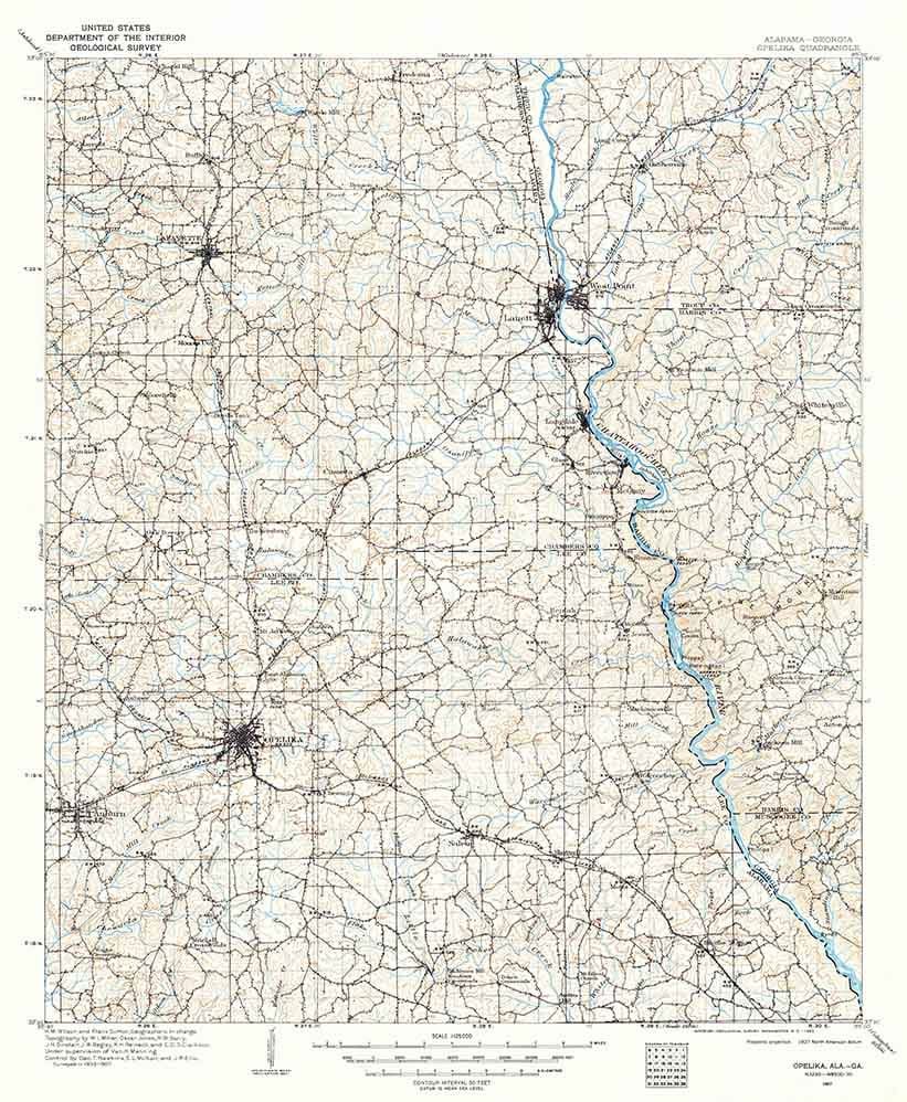 1907 Topo Map of Opelika Alabama Auburn