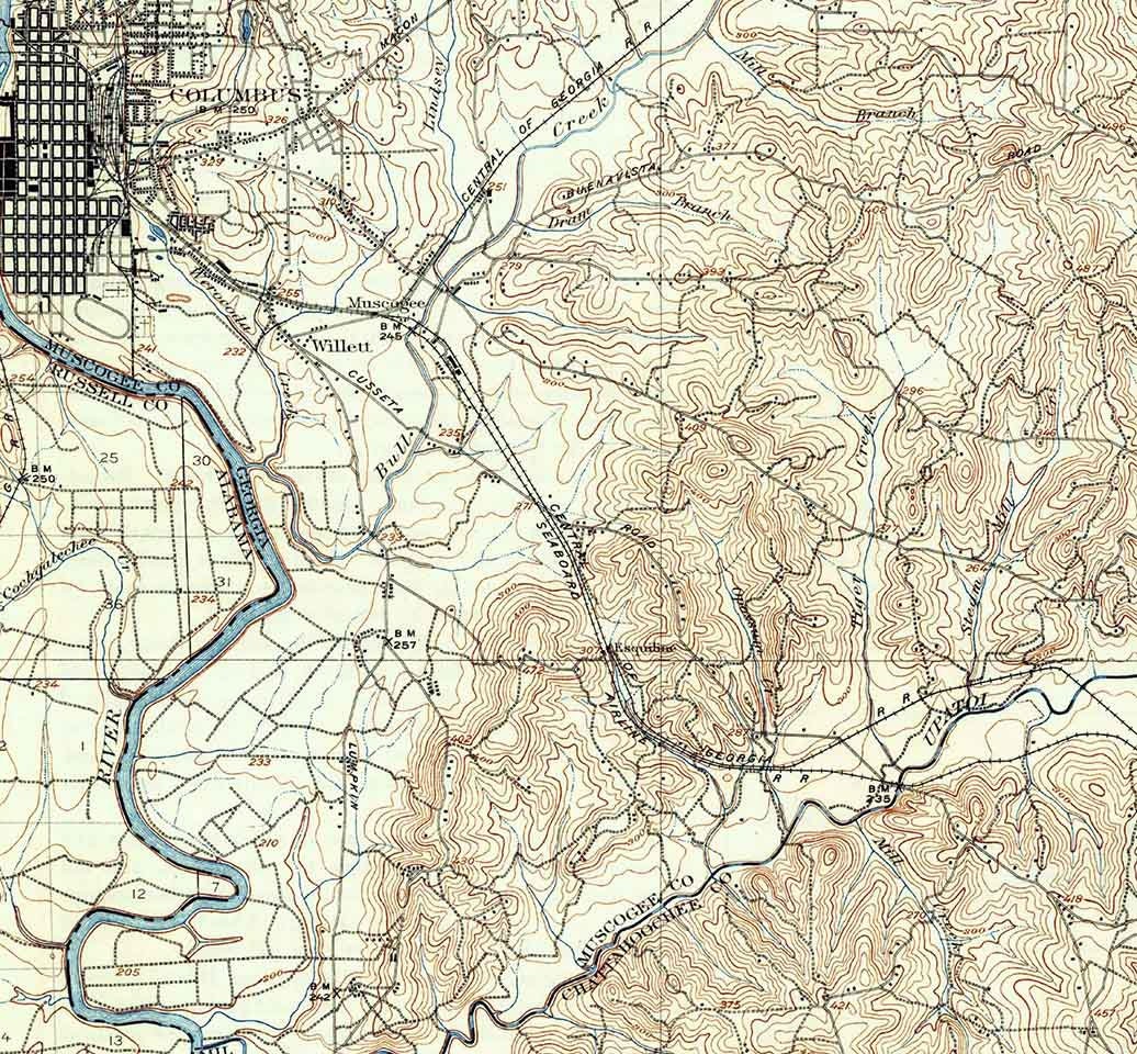 1908 Topo Map of Columbus Georgia