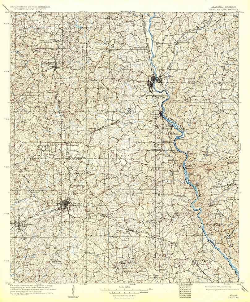 1909 Topo Map of Opelika Alabama Auburn