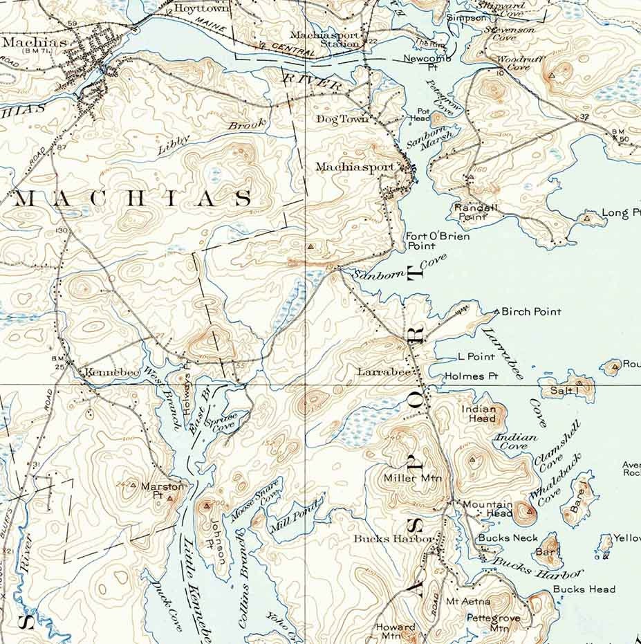 1918 Topo Map of Machias Maine