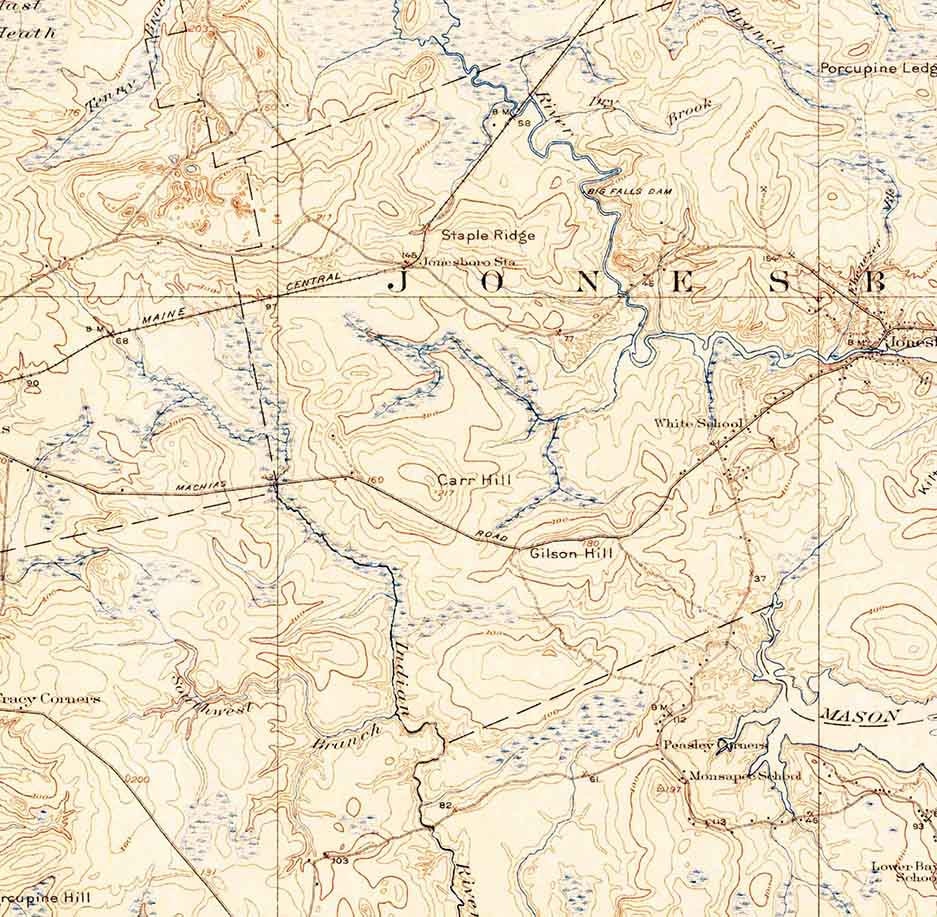 1921 Topo Map of Columbia Falls Maine