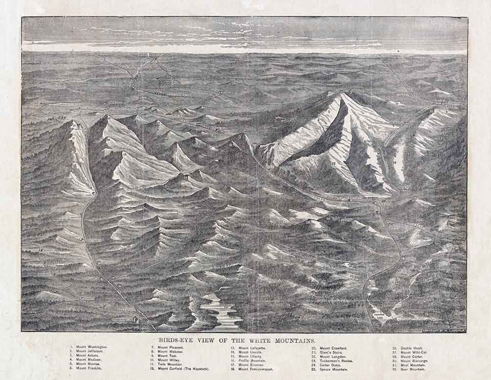 1880 Panoramic Drawing of The White Mountains New Hampshire