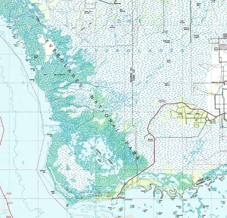 1988 Topo Map of Miami Florida Quadrangle & Everglades National Park