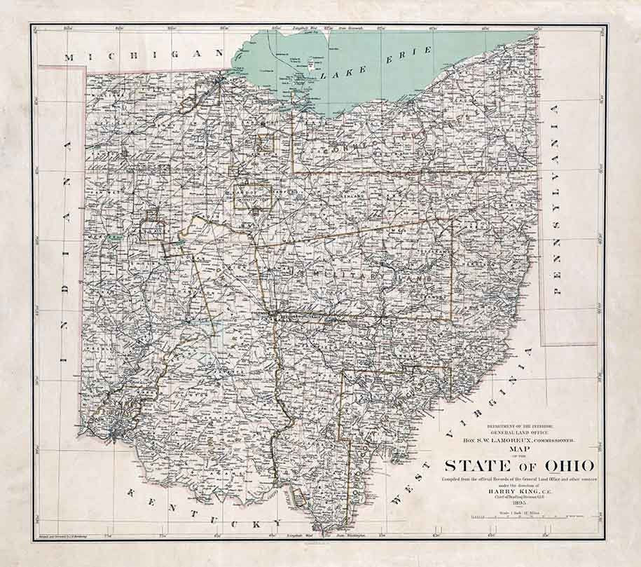 1895 Map of the State of Ohio