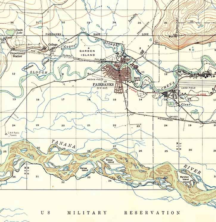 1949 Topo Map of Fairbanks Alaska Quadrangle
