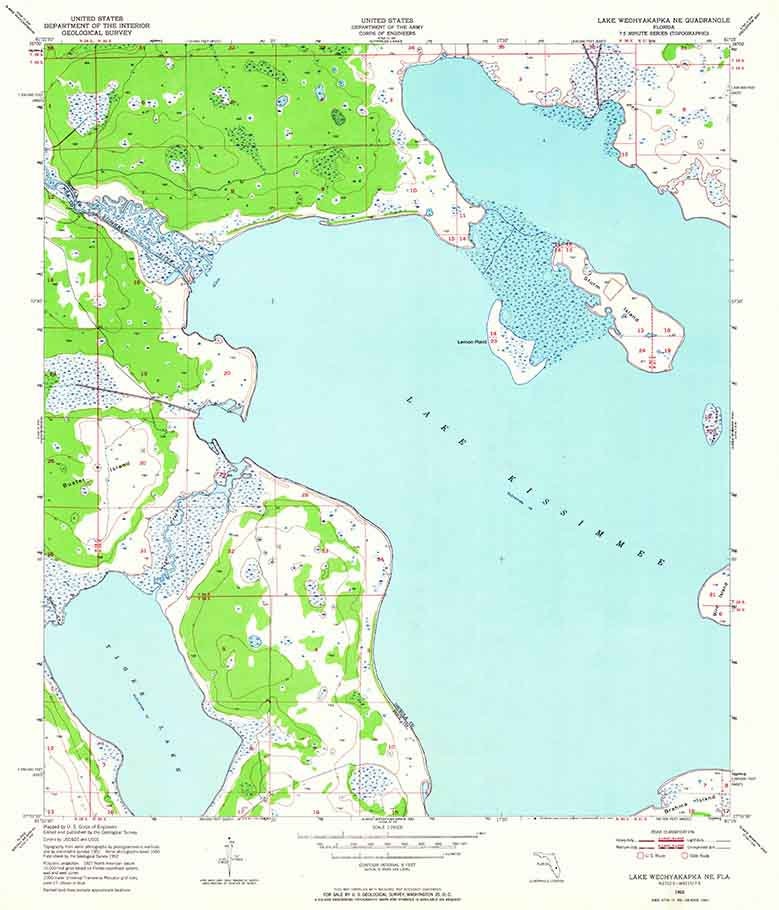 1952 Topo Map of Lake Weohyakapka Florida Quadrangle Lake Kissimmee