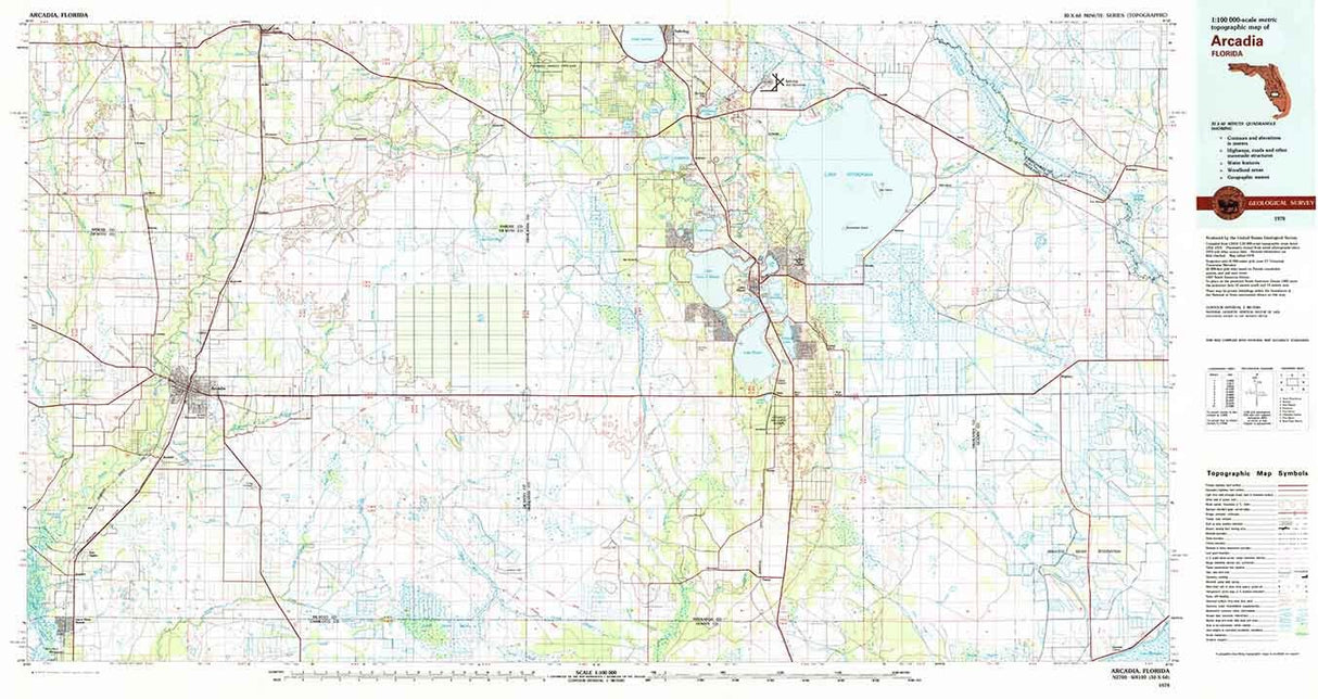 1978 Topo Map of Arcadia Florida Quadrangle Lake Placid