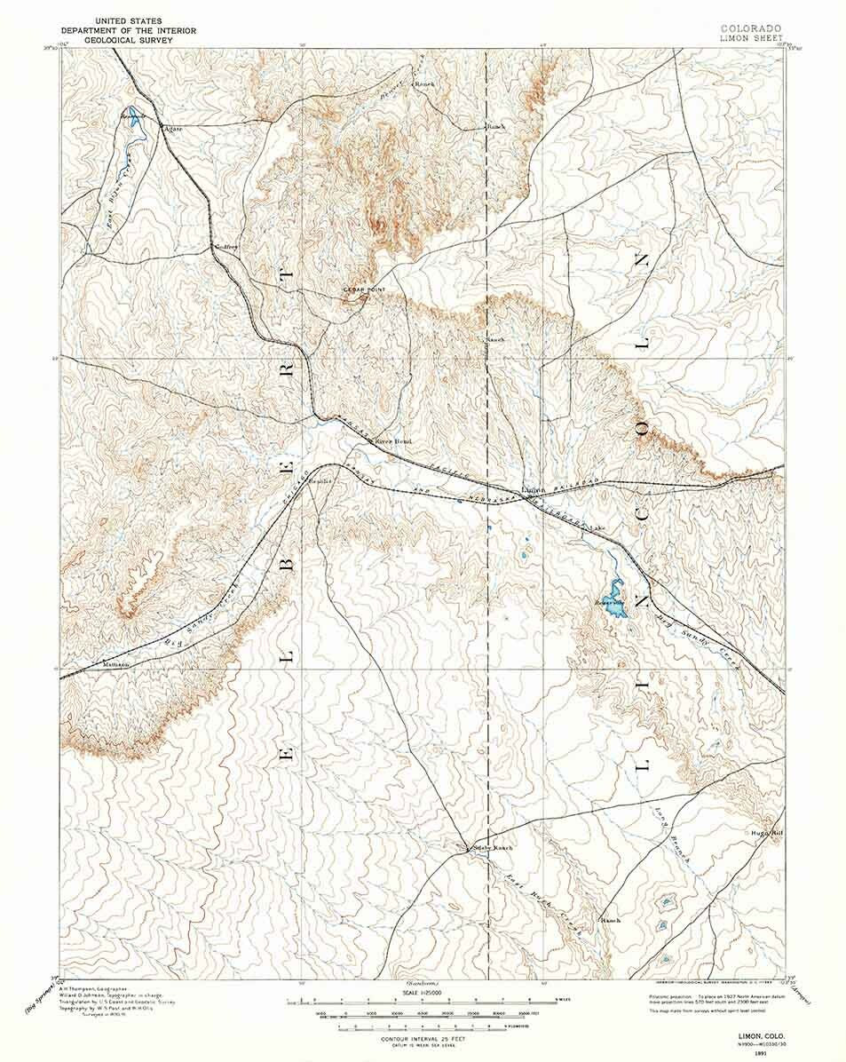 1891 Topo Map of Limon Colorado