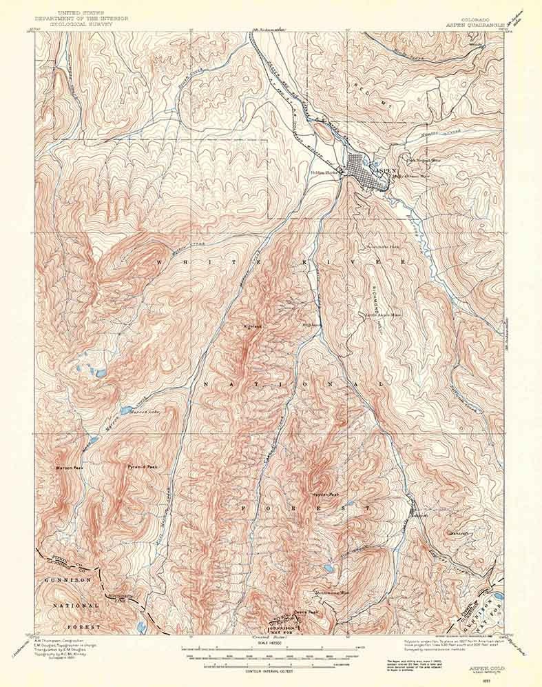 1893 Topo Map of Aspen Colorado Gunnison National Forest