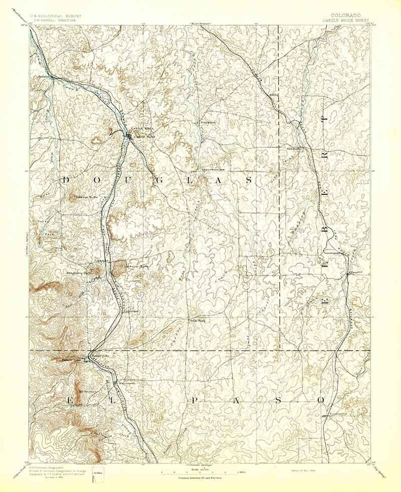 1894 Topo Map of Castle Rock Colorado