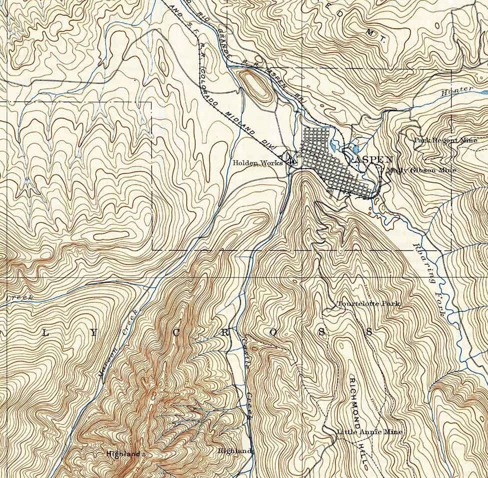1895 Topo Map of Aspen Colorado