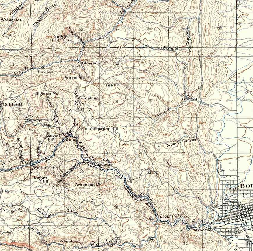 1902 Topo Map of Boulder Colorado