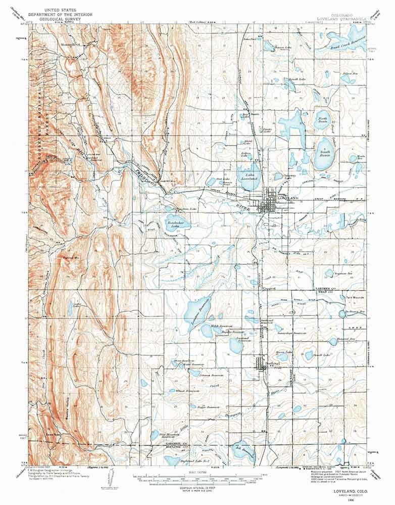 1906 Topo Map of Loveland Colorado Roosevelt National Forest