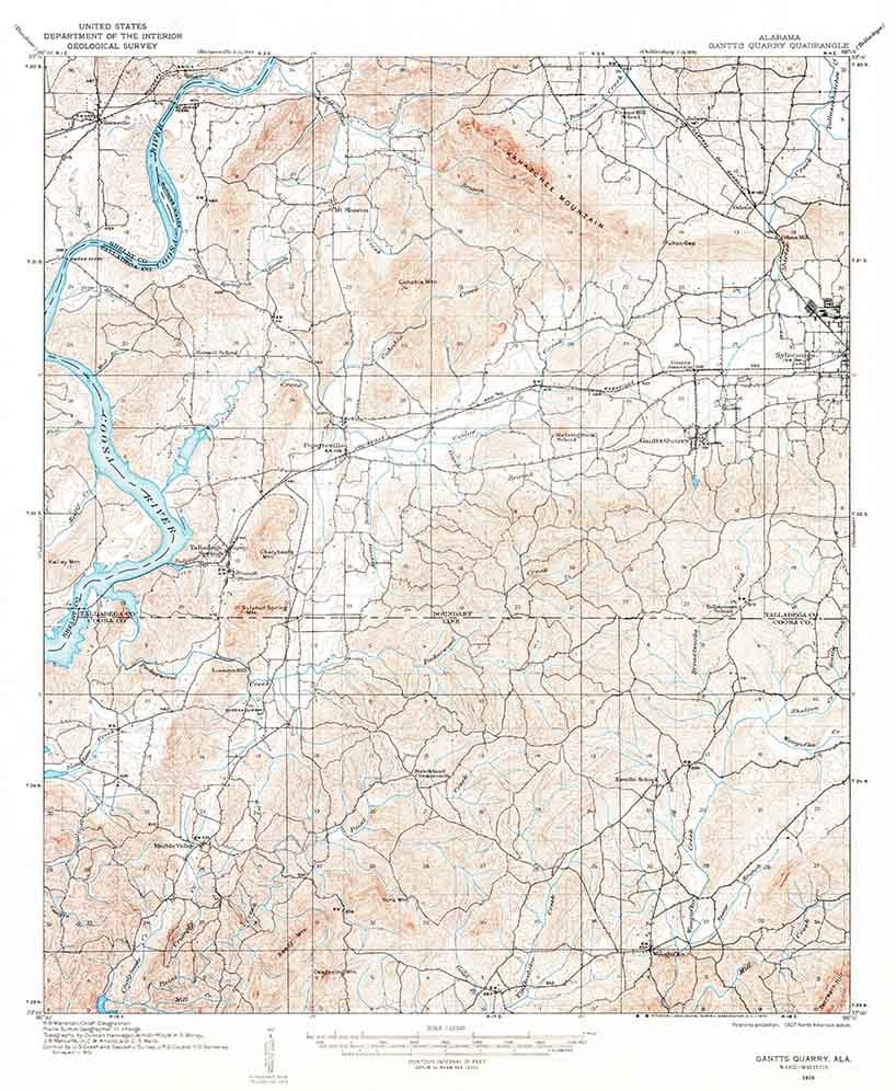 1915 Topo Map of Gantts Quarry Alabama