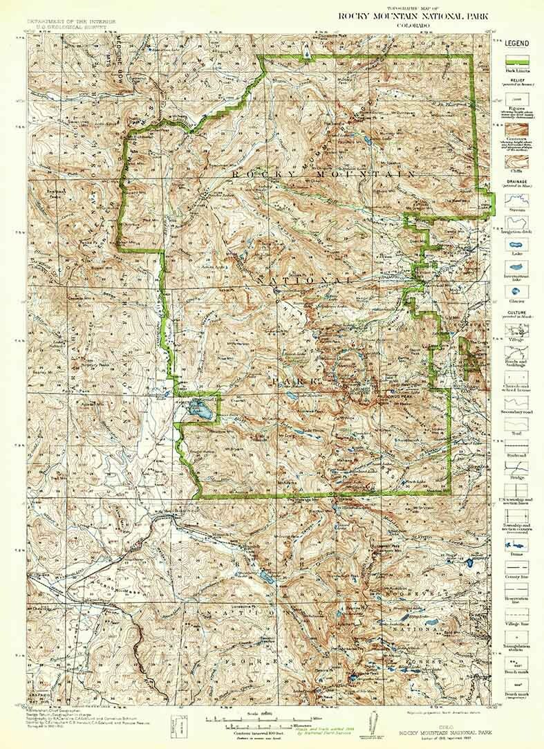 1919 Topo Map of Rocky Mountain National Park Colorado