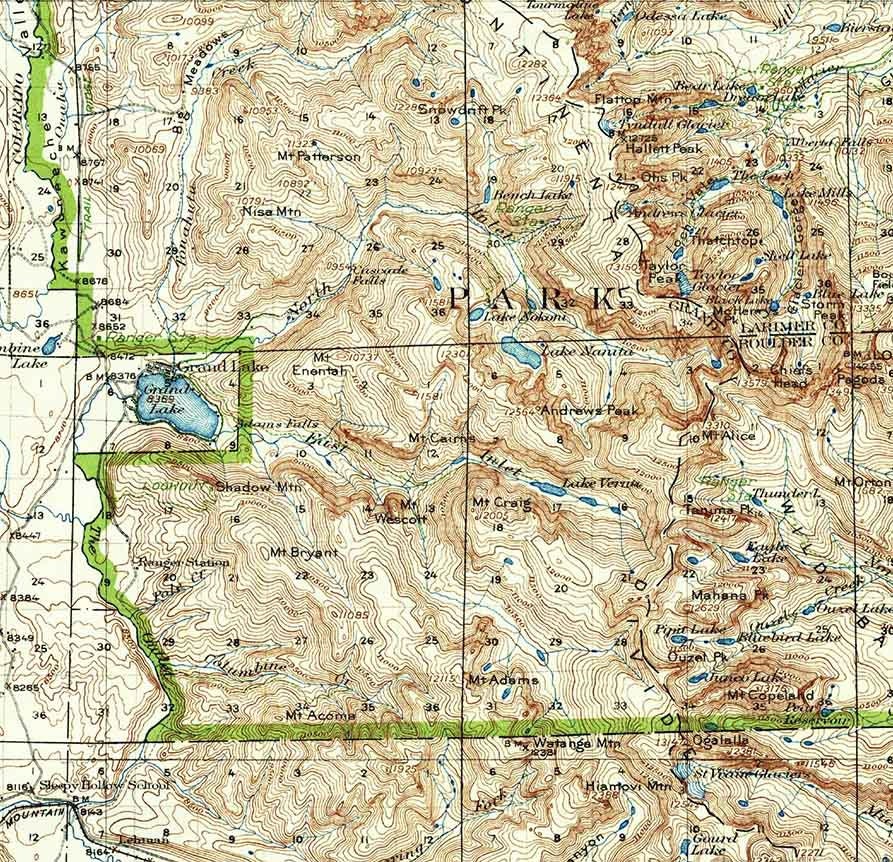 1919 Topo Map of Rocky Mountain National Park Colorado