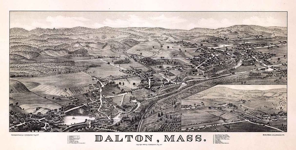 1884 Panoramic Map of Dalton Massachusetts