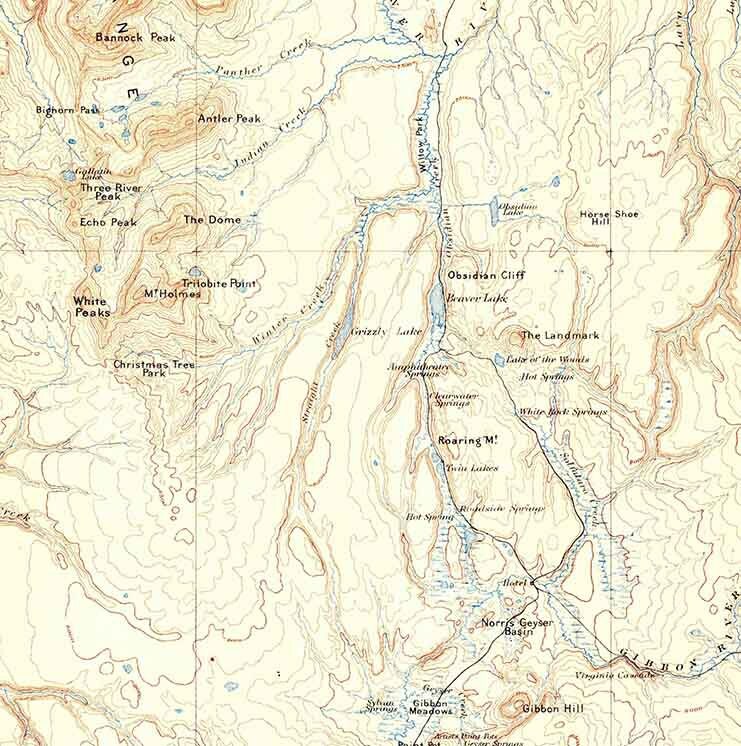 1885 Topo Map of Gallatin Wyoming