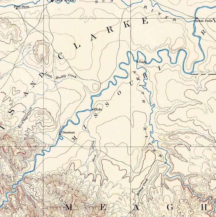 1886 Topo Map of Great Falls Montana