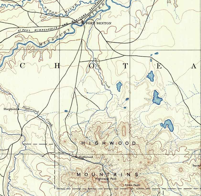 1890 Topo Map of Fort Benton Montana