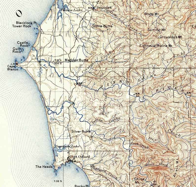 1903 Topo Map of Port Orford Oregon