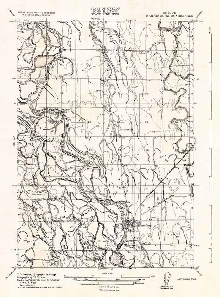 1909 Topo Map of Harrisburg Oregon