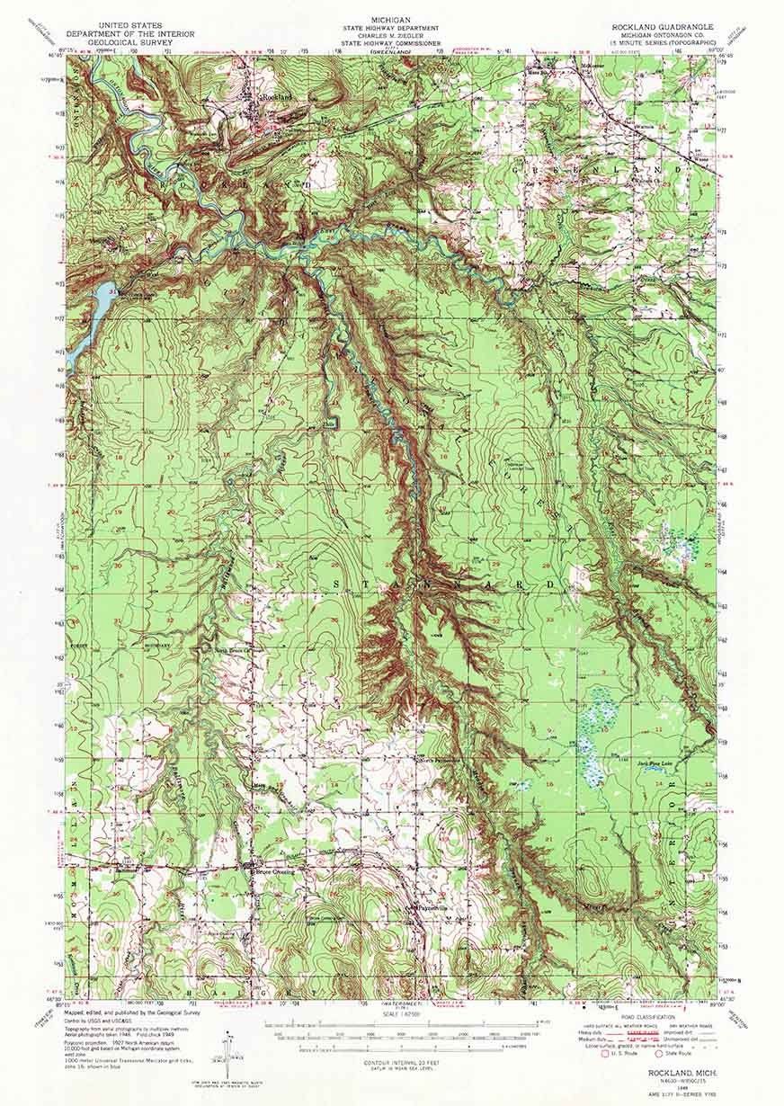 1949 Topo Map of Rockland Michigan