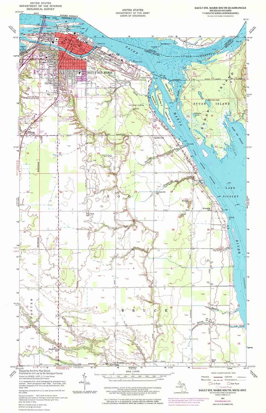 1951 Topo Map of Sault Sainte Marie Michigan