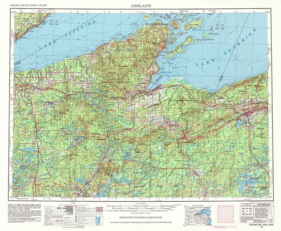 1953 Topo Map of Ashland Wisconsin Lake Superior