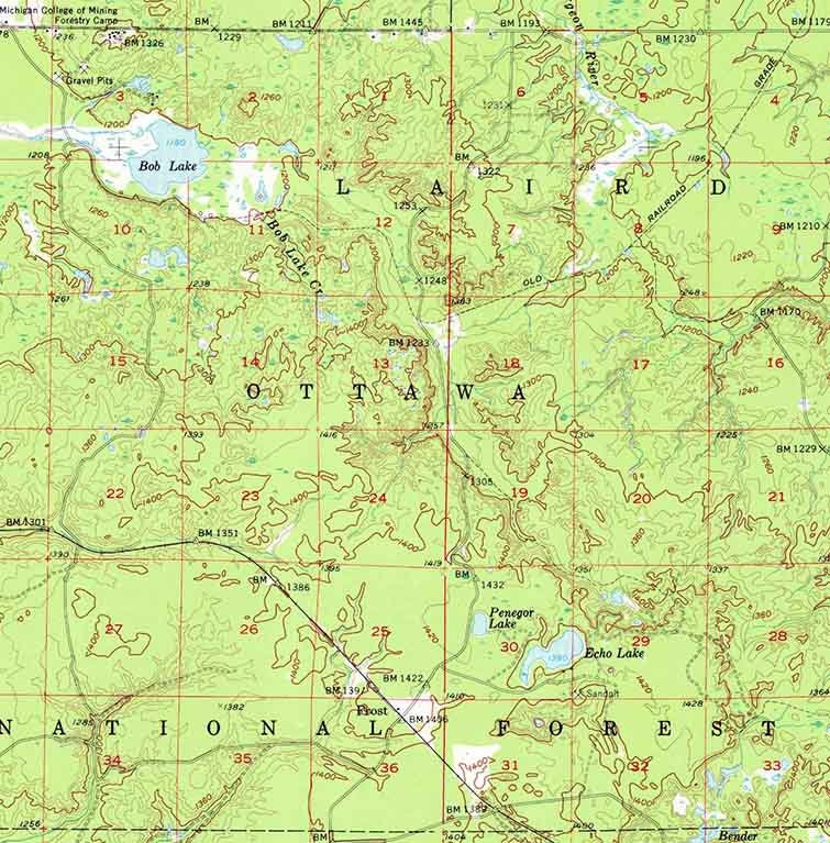 1954 Topo Map of Rousseau Michigan