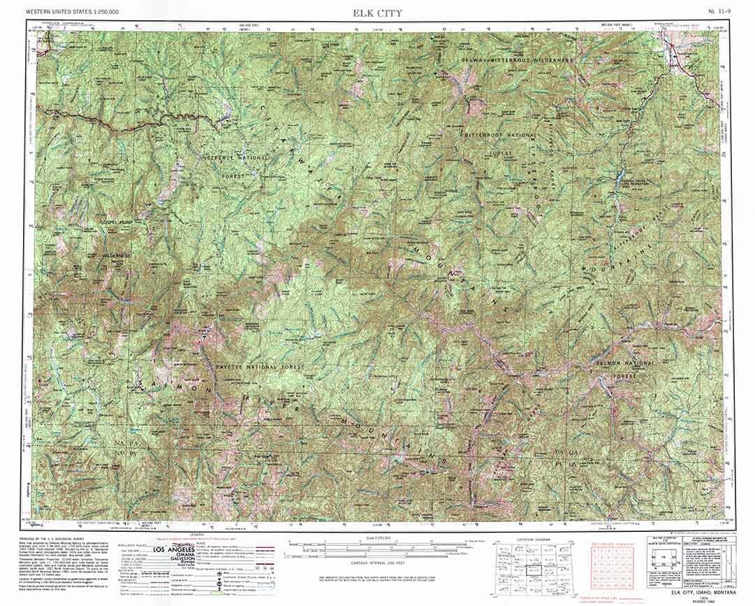 1956 Topo Map of Elk City Idaho Clearwater Mountains