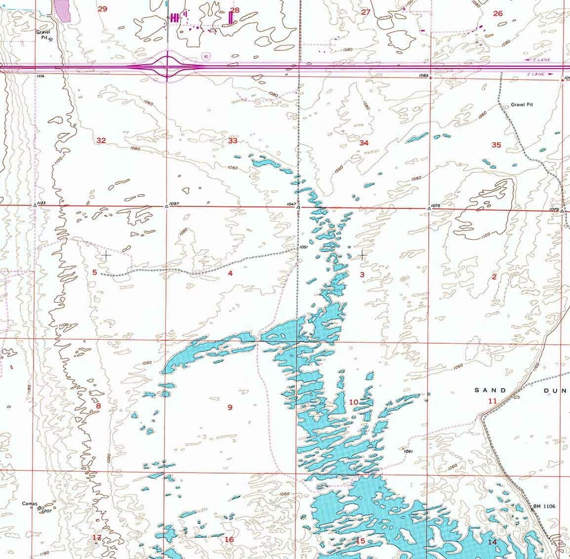 1956 Topo Map of Mae Washington Potholes Reservoir