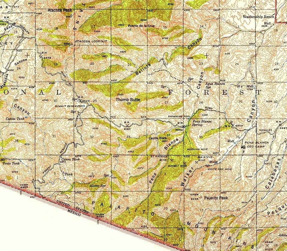 1942 Topo Map of Ruby Arizona Coronado National Forest