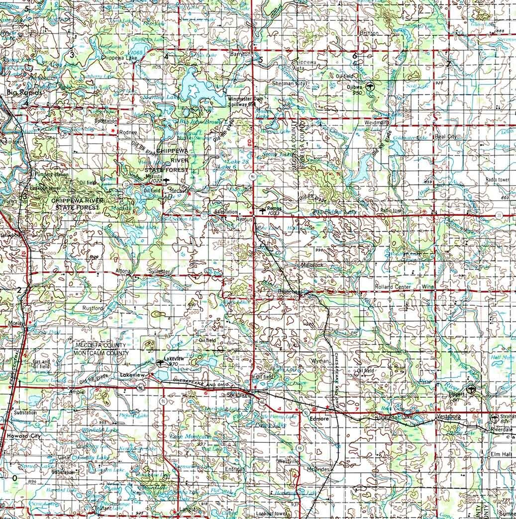 1954 Topo Map of Midland Michigan Manistee National Forest