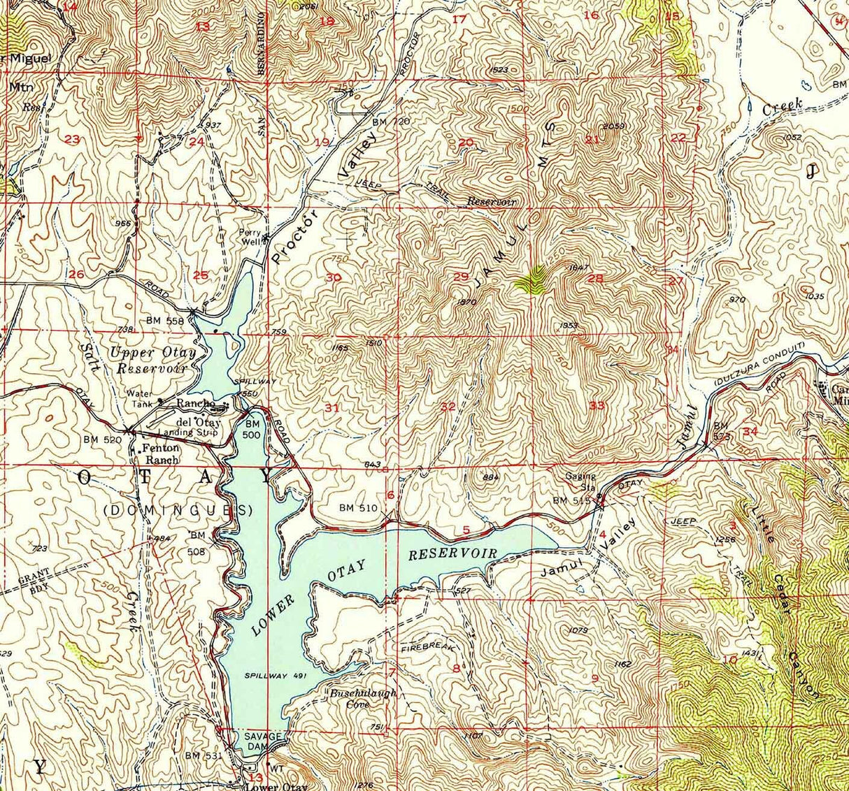 1955 Topo Map of Jamul California Sweetwater Reservoir San Ysidro Mountains